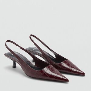 Mango Burgundy Croc-Effect Heels